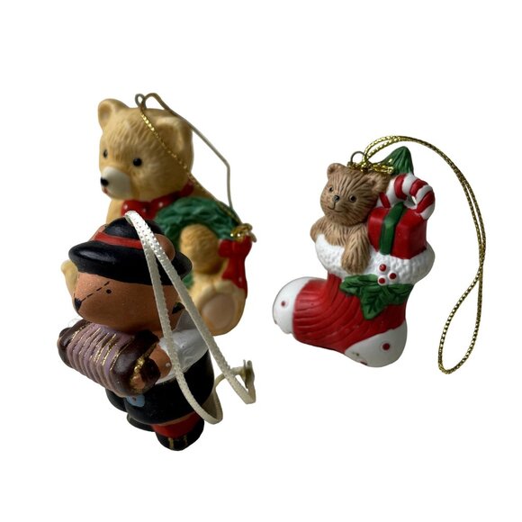 3 Pc Vintage Christmas Ornaments Ceramic Teddy and Friends u - Picture 2 of 15